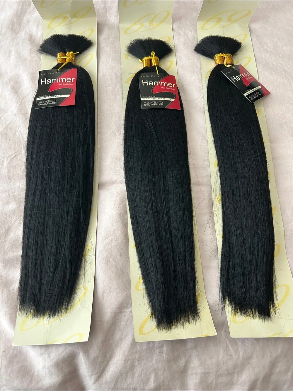 Hammer Hair Collection 16” Bulk 100% Human Hair Color 1 Black (3 packs)